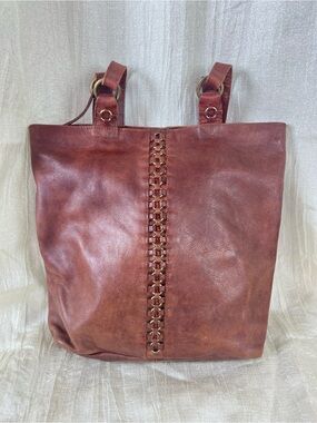 ANABAGLISH Brown Leather Tote Bag Handmade India Boho Artisan Shoulder Shopper